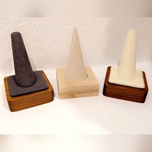 3pc Velvet & Bamboo Jewelry Display Stands
